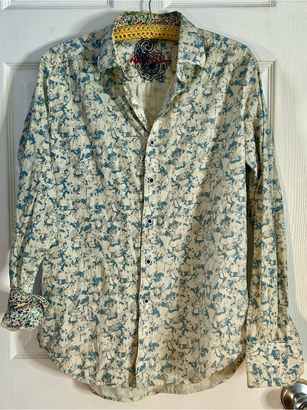 Robert Graham Cream and Teal Button-Down Shirt ladies Sz small s